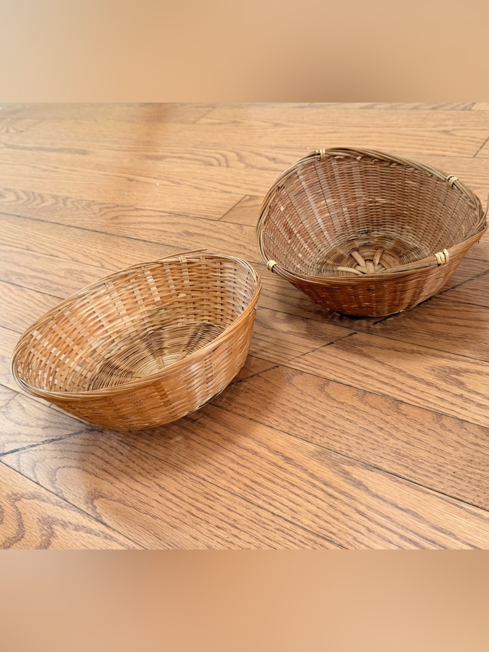 Vintage Woven Rattan Baskets - Natural Brown
